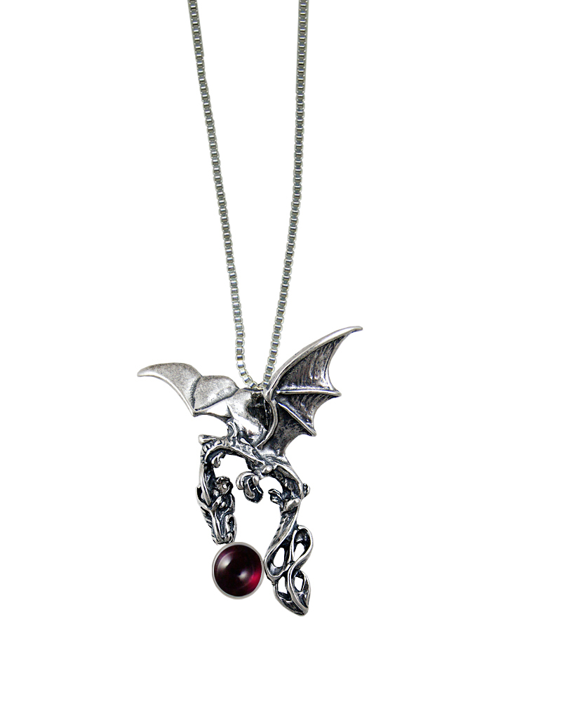 Sterling Silver Dark Sky Dragon Pendant With Garnet